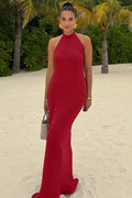 Glorol - Backless Patchwork Off-Shoulder Sleeveless Bodycon Maxi Dress