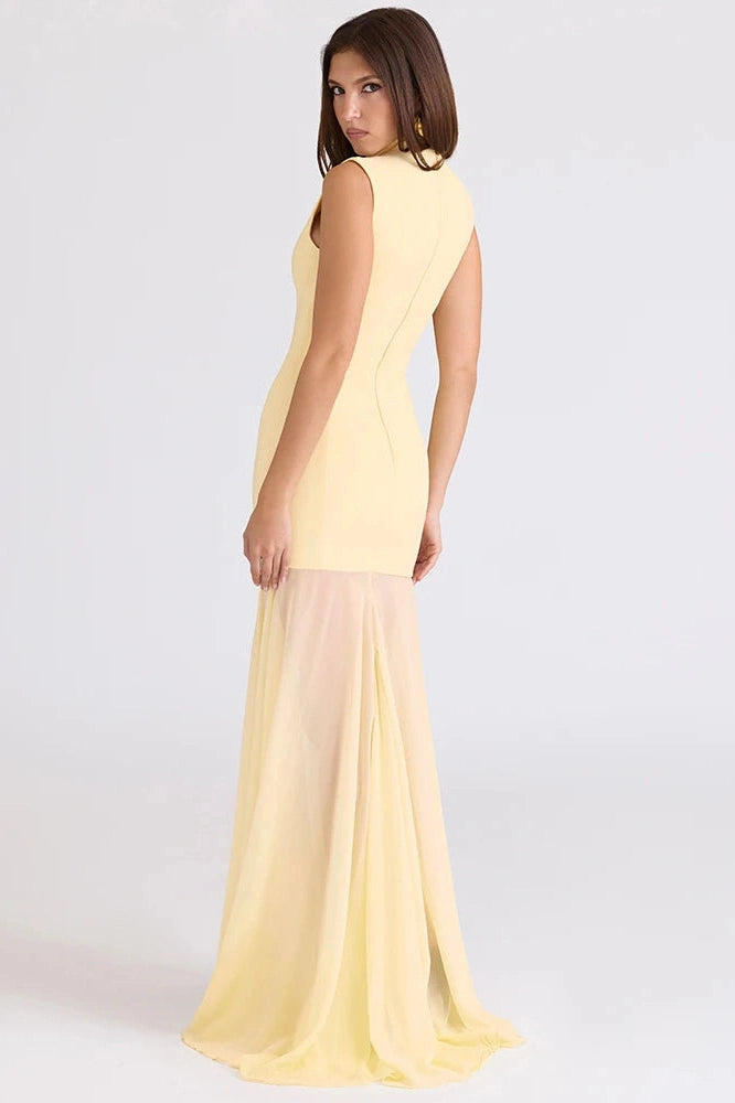 Glorol - Hollow Out Sleeveless High Collar High Waist Bodycon Maxi Dress