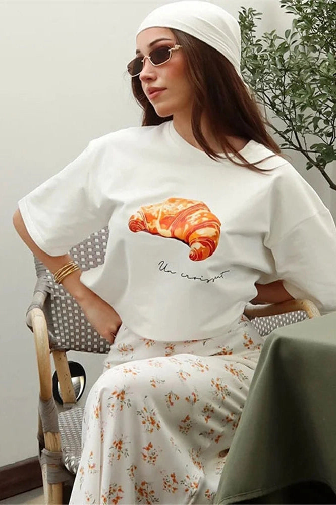 Glorol - Printed Short Sleeve Patchwork Loose Top