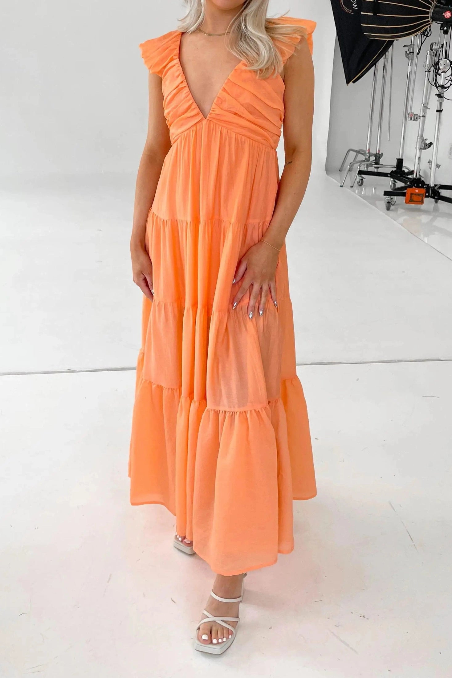 Glorol - Elegant V-Neck Loose Pleated Maxi Dress