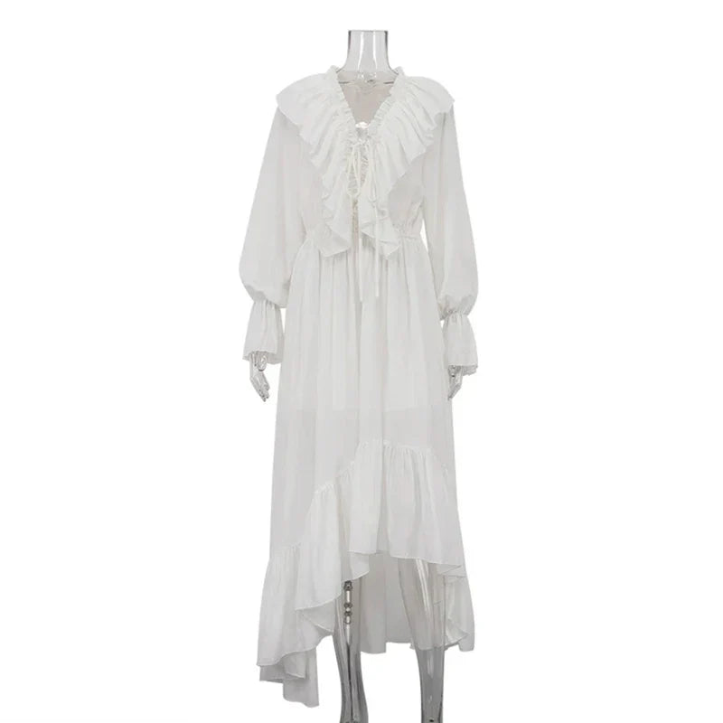 V Neck Flared Sleeves Loose A-Line Maxi Dress