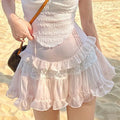 Glorol - High Waist Lace Patchwork A-Line Skirt