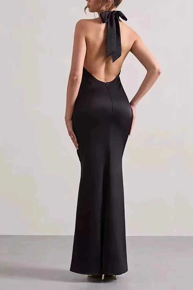 Glorol - Off Shoulder High Waist Pleated Backless Slim Maxi Dress