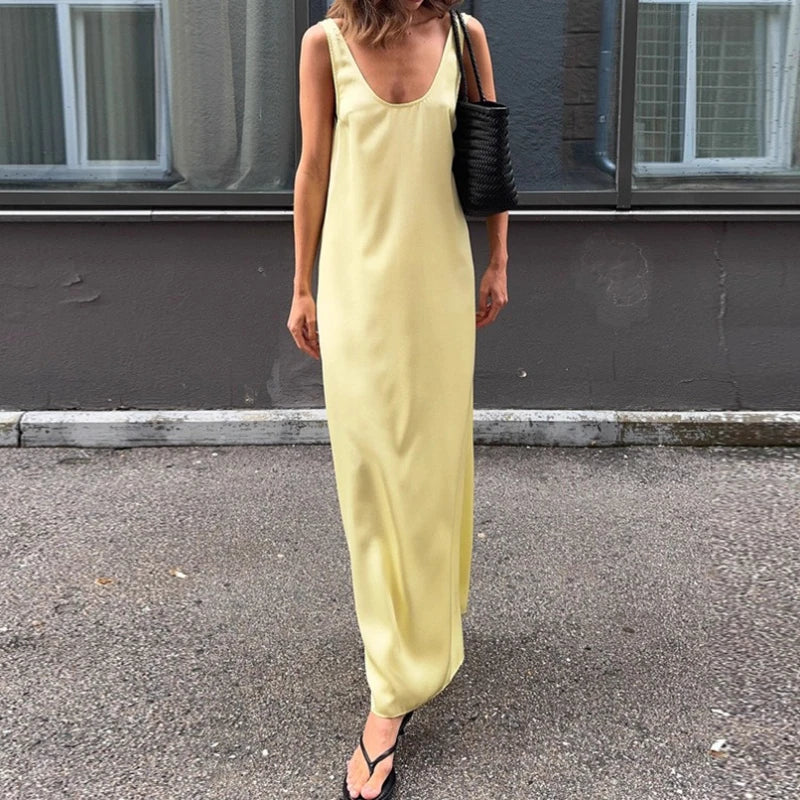 Glorol - Sleeveless U Neck Loose Backless Maxi Dress