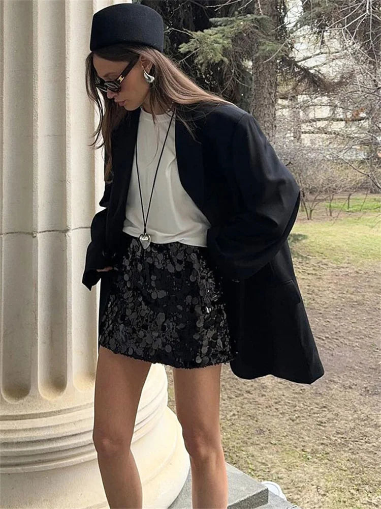 Glorol - High Waist Sequin Patchwork Skirt