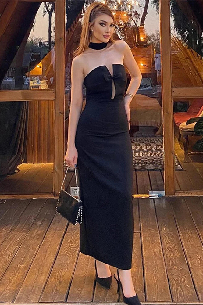 Glorol - Hollow Out Off-Shoulder Slim Patchwork  Maxi Dress