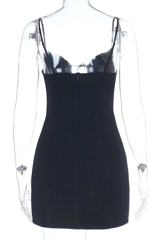 Glorol - Hollow-Out Lace Strap V-Neck Backless Slim Mini Dress