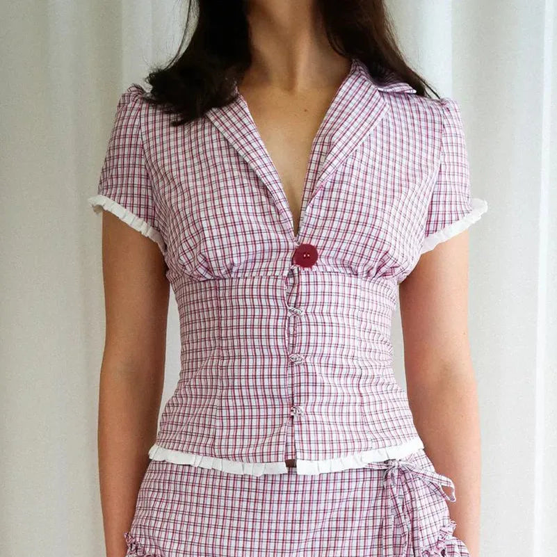 Glorol - Low Rise Plaid Lace Up A-line Skirt