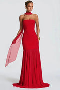 Glorol - Off-Shoulder Strapless Scarf Collar Sleeveless Backless Bodycon Maxi Dress