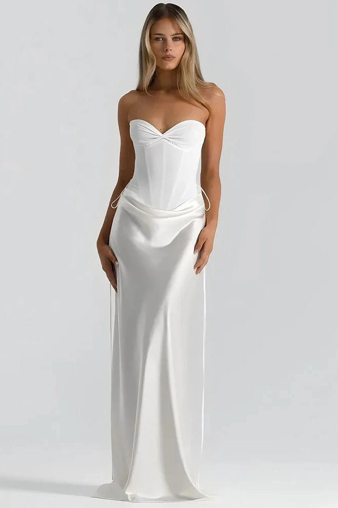 Glorol - Off-Shoulder Backless Patchwork Strapless Sleeveless Bodycon Maxi Dress