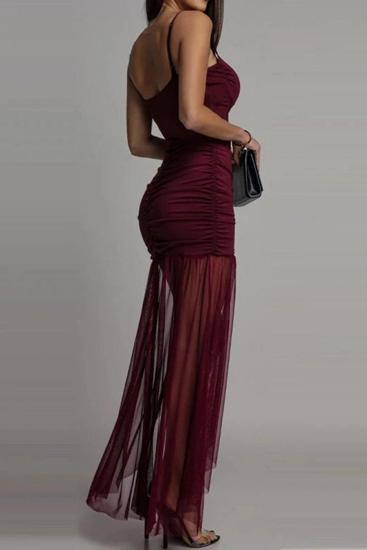 Glorol - Hollow Out Sleeveless High Waist Pleated Maxi Dress