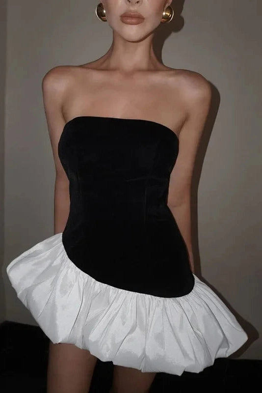 Glorol - Elegant Strapless Sleeveless High Waist Irregular Mini Dress