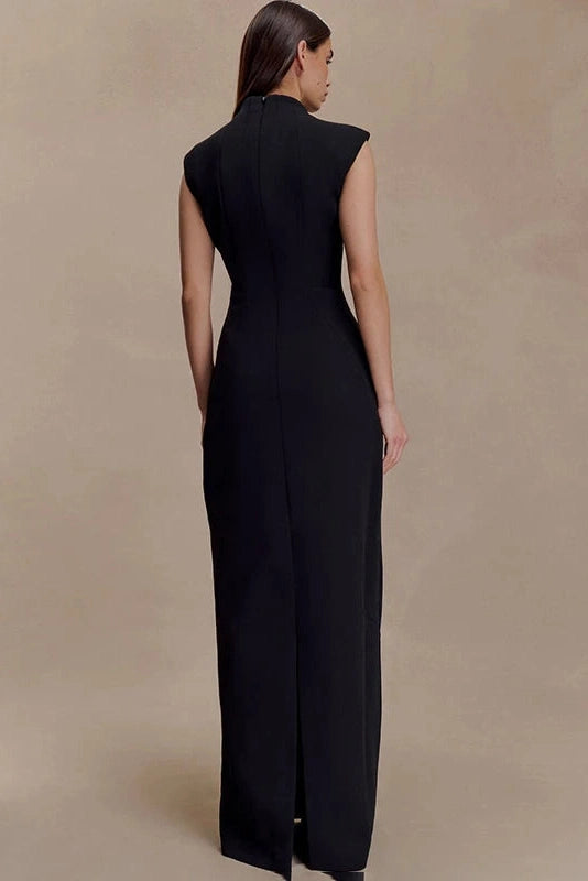 Glorol - Elegant Hollow-Out Slim Round Neck Sleeveless Maxi Dress