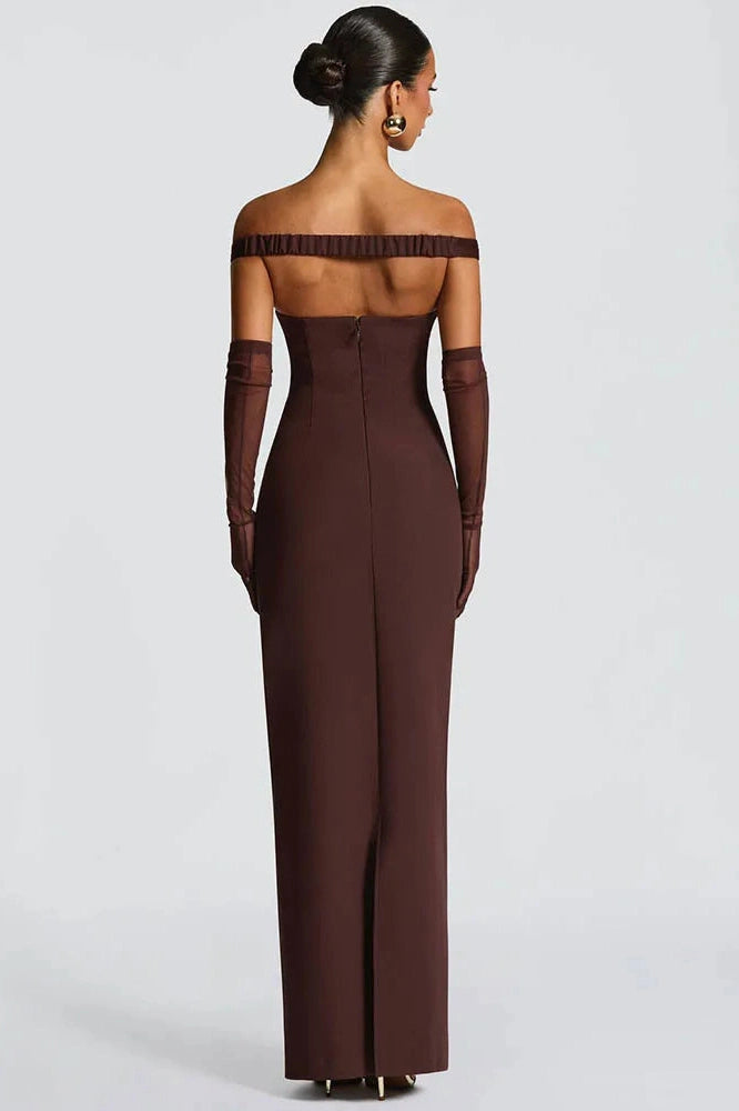Glorol - Scarf Collar Off-Shoulder Strapless Backless Maxi Dress