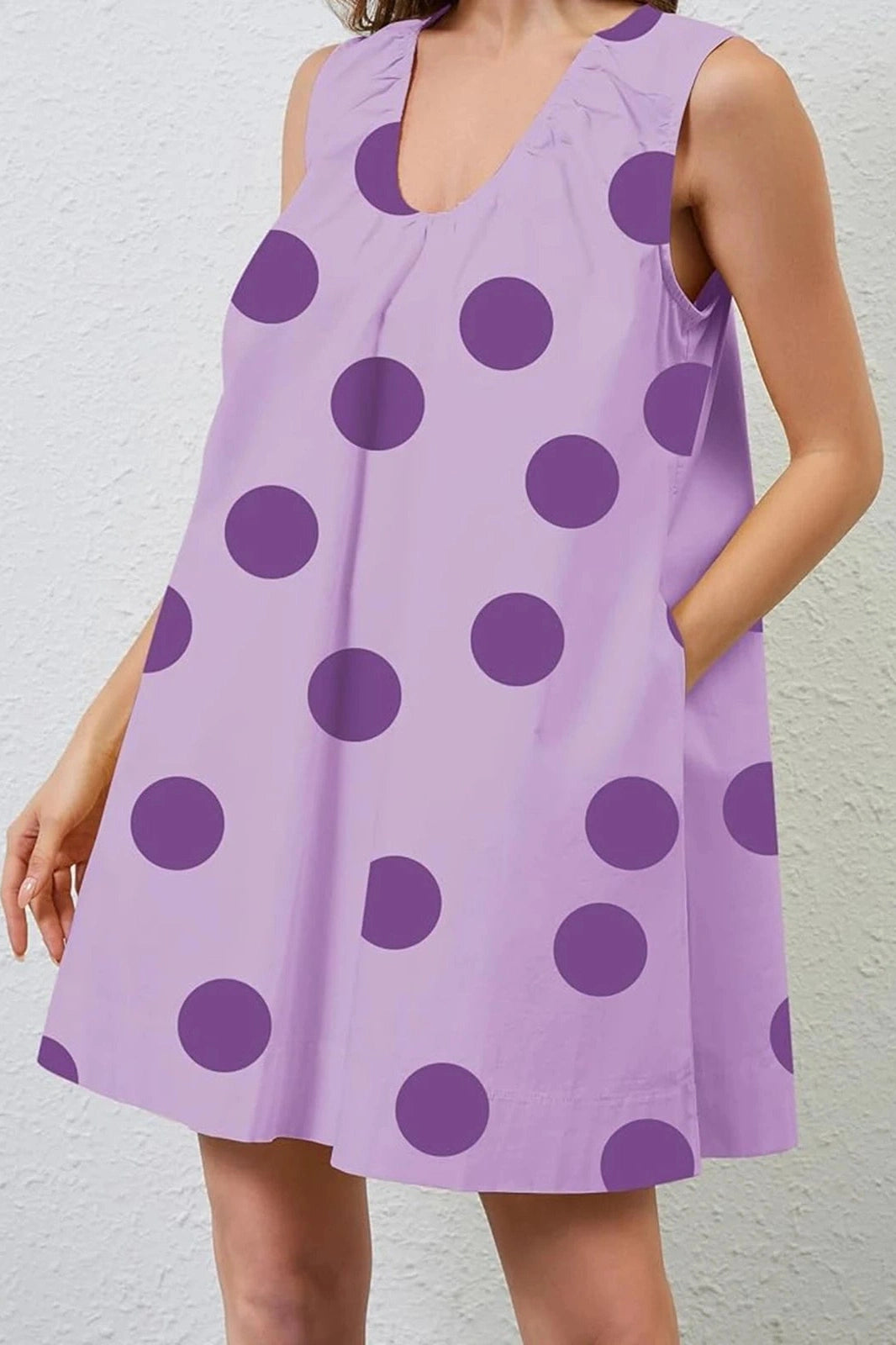 Glorol - Printed V Neck Sleeveless Loose Fit Mini Dress