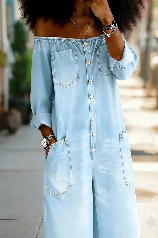 Glorol - Long Sleeve Pocket High Waist Wide Leg Jumpsuit
