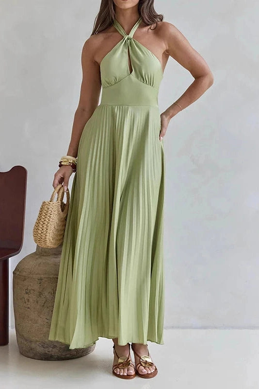 Glorol - Off-Shoulder Backless Sleeveless Pleated Maxi Dress