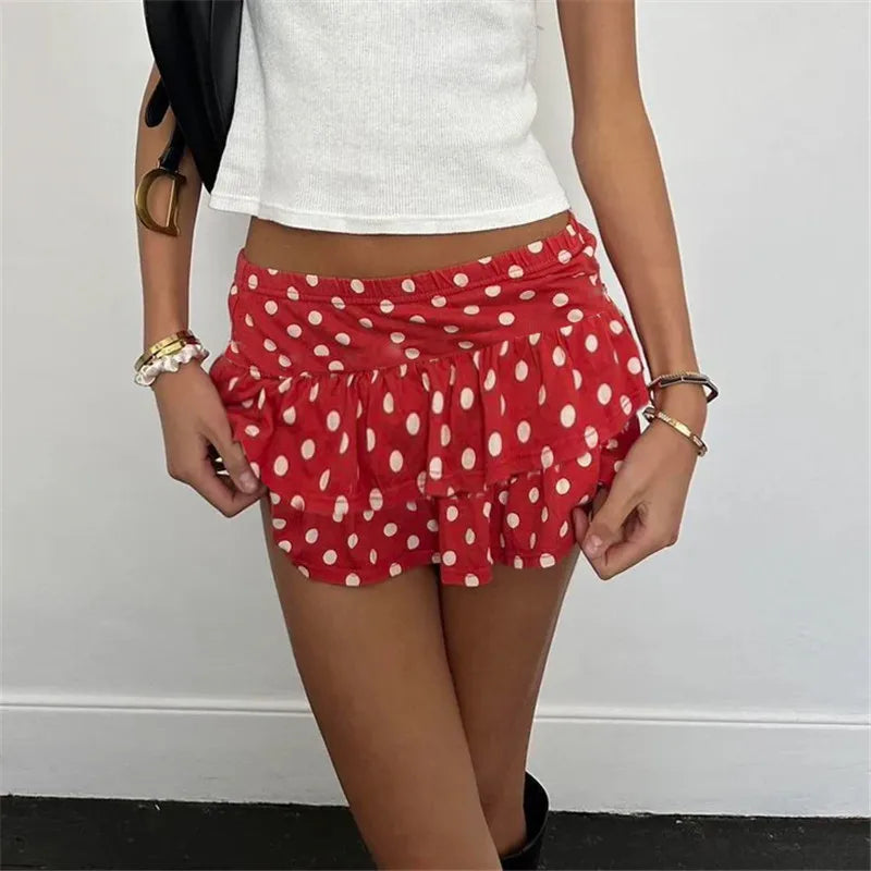 Glorol - Multi-layers Polka Dot Low Rise Skirt