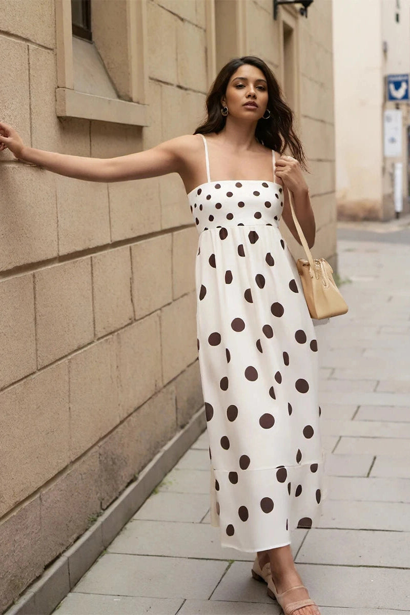 Glorol - Printed Spaghetti Strap Backless A-Line Maxi Dress