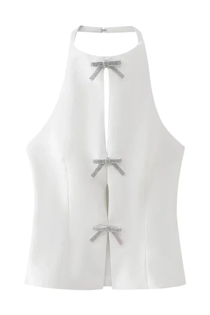 Glorol - Lace-Up Sleeveless Strapless Slim Top
