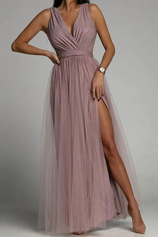 Glorol - Elegant Lace Sleeveless V Neck Maxi Dress