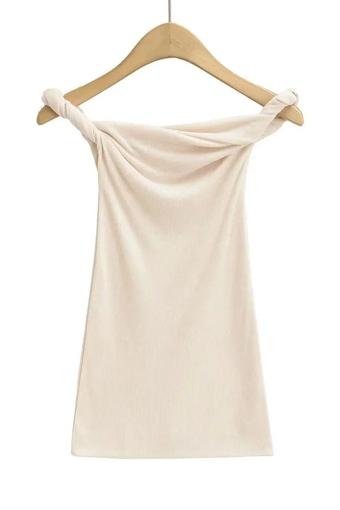 Glorol - Off-Shoulder Slim Backless Pleated Strapless Top