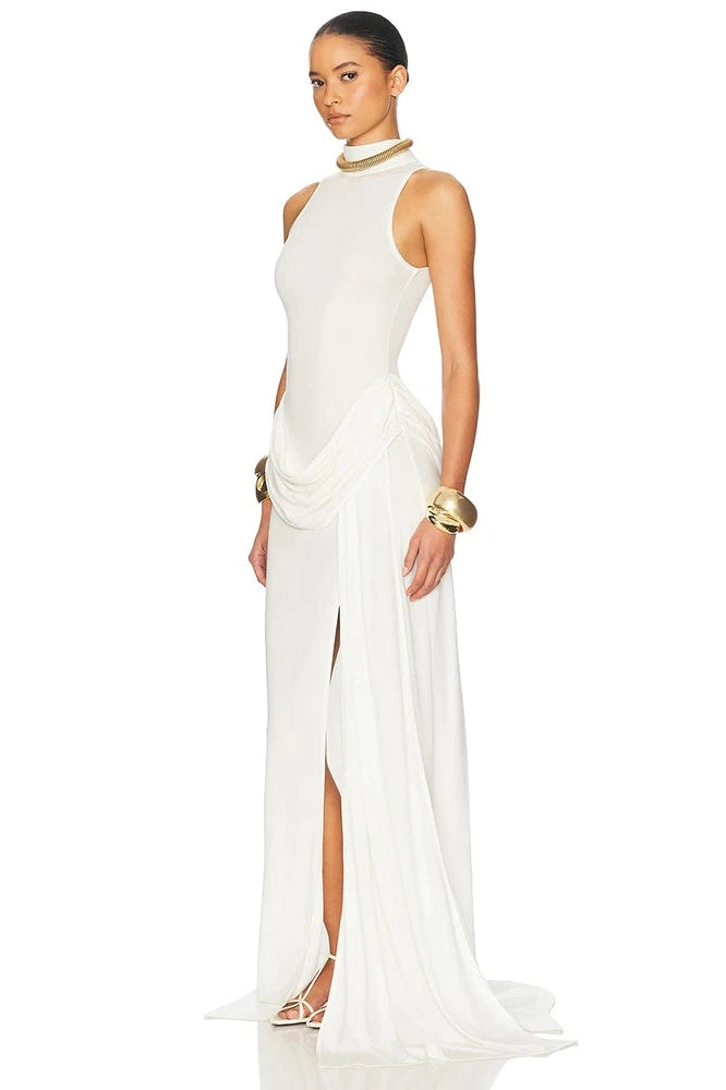 Glorol - Elegant High Waist Slim Split Maxi Dress