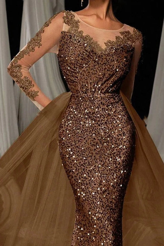 Glorol - Elegant High Waist Long Sleeve Slim V-Neck Lace Maxi Dress