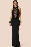 Glorol - Lace V Neck Lace Off-Shoulder Backless Bodycon Maxi Dress