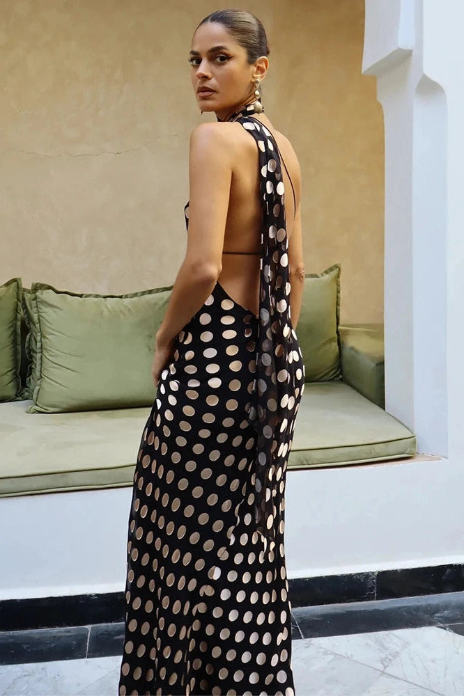 Glorol - Plaid Printed Off-Shoulder Sleeveless Backless Maxi Dress