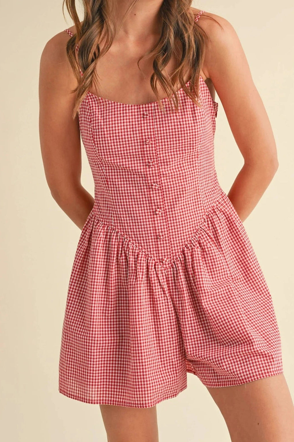 Glorol - Plaid Scoop Neck Sleeveless Open Back Jumpsuit