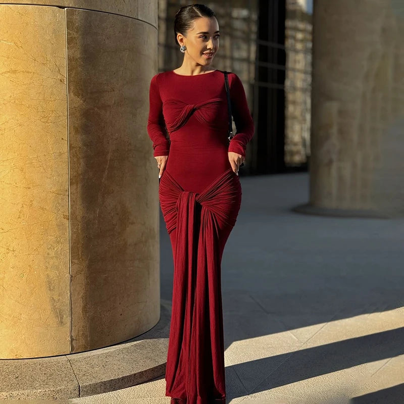 Glorol - Elegant Long Sleeve Bodycon Maxi Dress