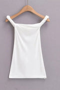 Glorol - Off-Shoulder Slim Backless Pleated Strapless Top