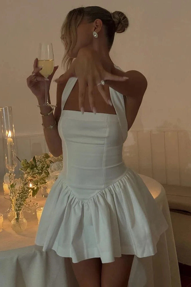 Glorol - Elegant Backless A-Line Lace Up High Waist Mini Dress