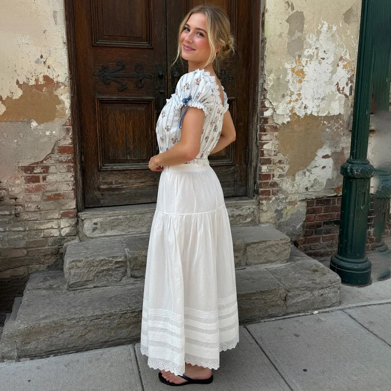 Glorol - High Waist Loose A-Line Lace Skirt