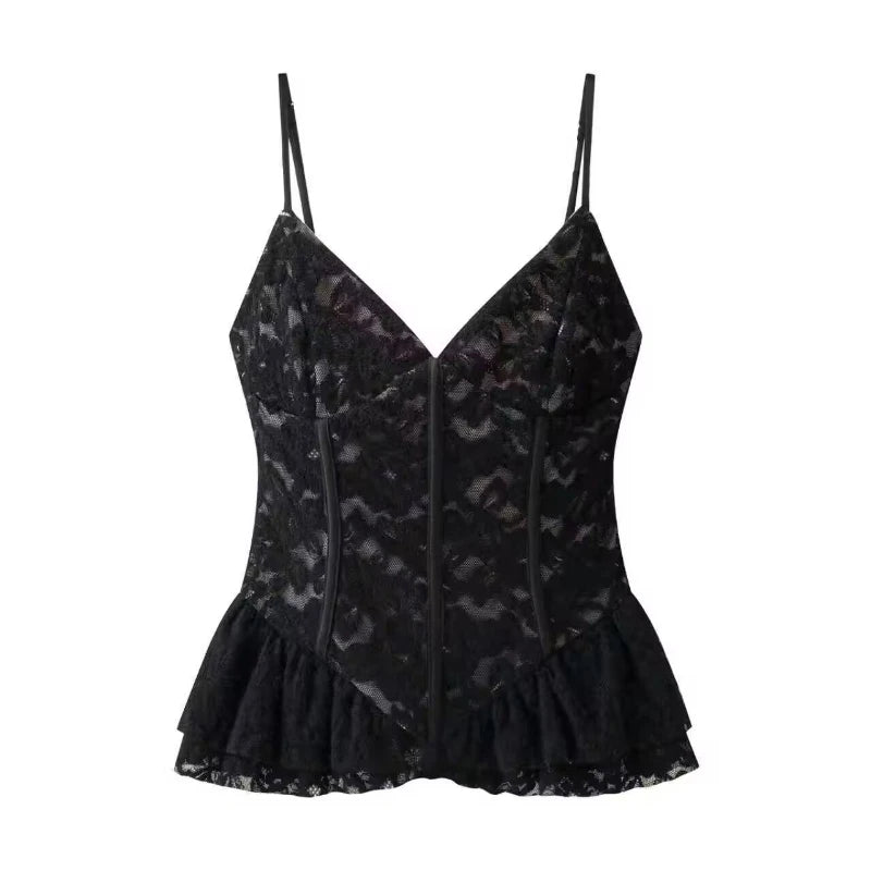 Glorol - Lace V-Neck Slim Sleeveless Top