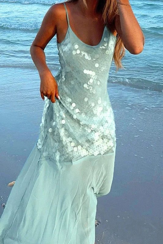 Glorol - U Neck Backless Sleeveless High Waist Maxi Dress