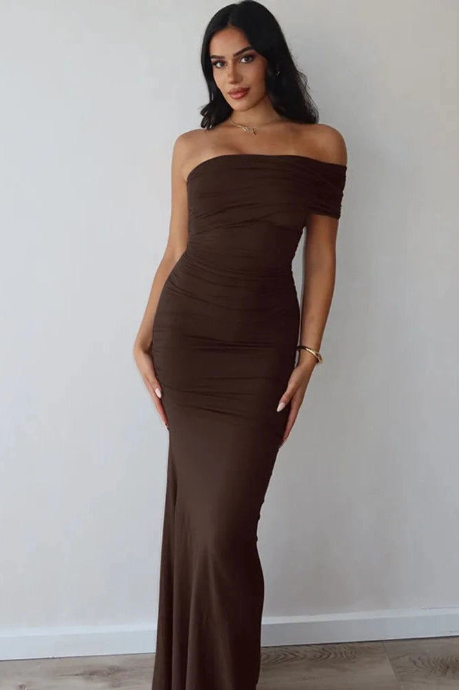 Glorol - Oblique Shoulder Split Sleeveless Slim Fit Maxi Dress
