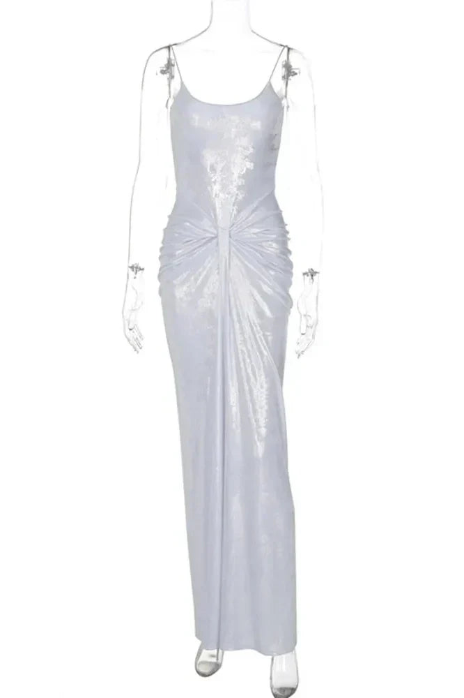 Spaghetti Strap Sparkle Sleeveless Backless Maxi Dress