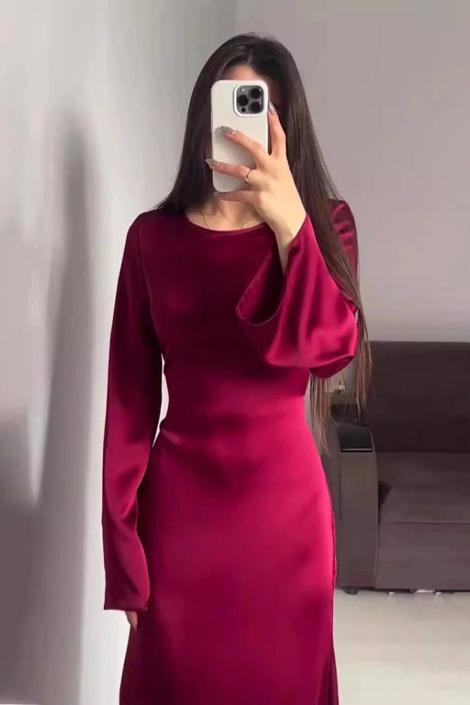 Glorol - Bell Sleeve Lace-Up Slim Bodycon Maxi Dress