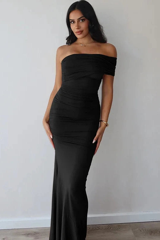 Glorol - Oblique Shoulder Split Sleeveless Slim Fit Maxi Dress