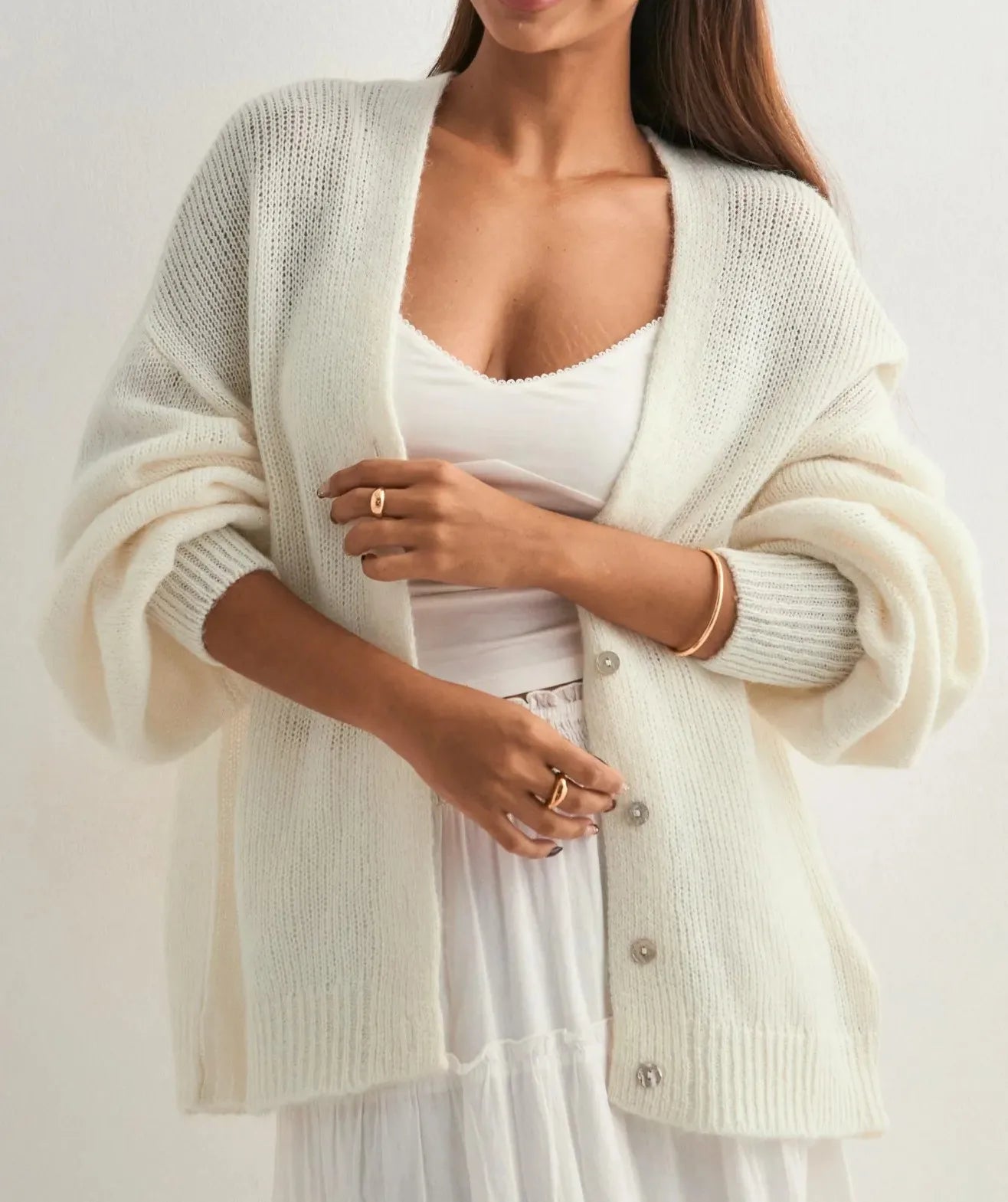 Glorol - Slim Button Patchwork Long Sleeve Top