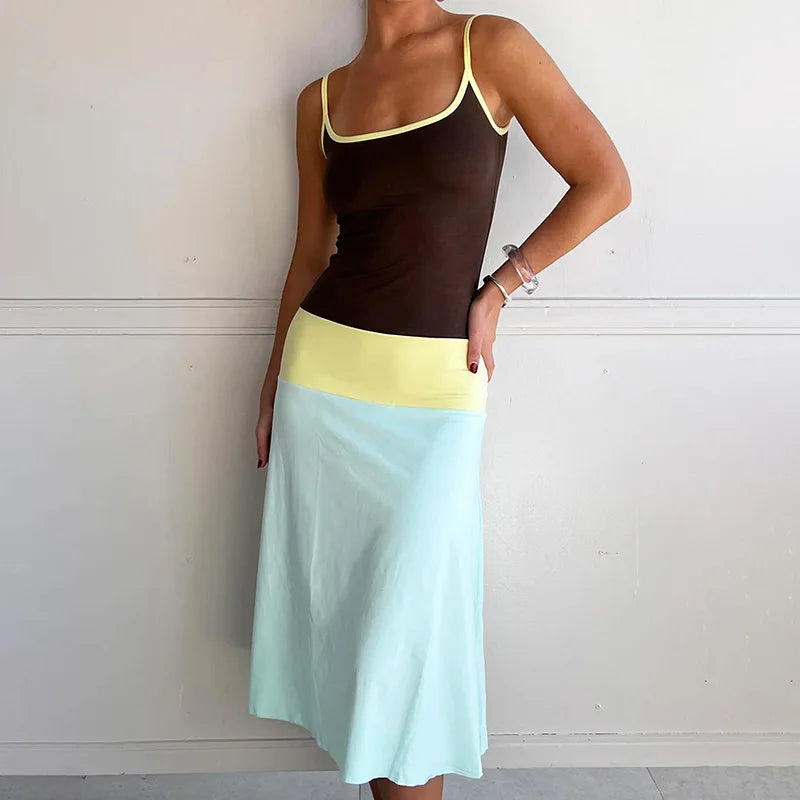 Glorol - Elegant Backless Patchwork Midi Dress