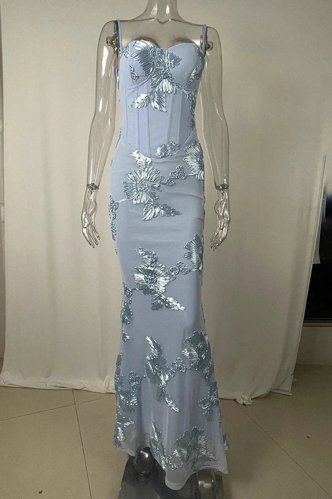 Glorol - Spaghetti Strap Backless Sleeveless Bodycon Maxi Dress