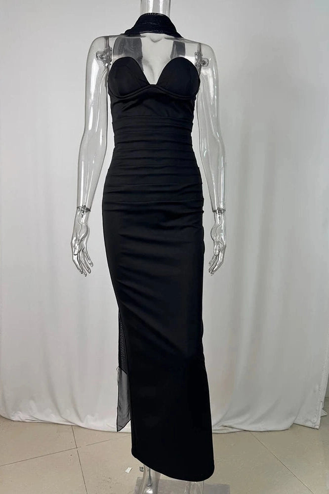 Glorol - Off-Shoulder Backless Zipper Sleeveless Bodycon Maxi Dress