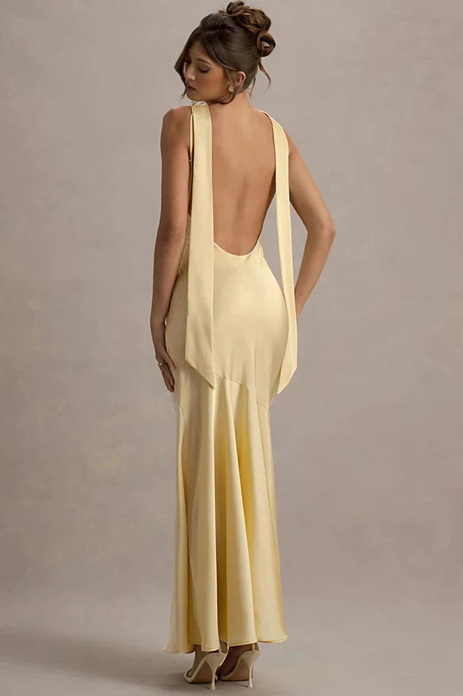 Glorol - Elegant Sleeveless Backless Pleated Maxi Dress