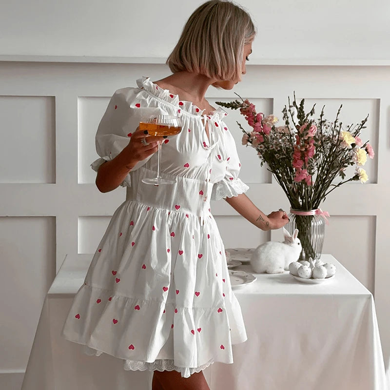 Glorol - Printed Lace Short Sleeve Mini Dress