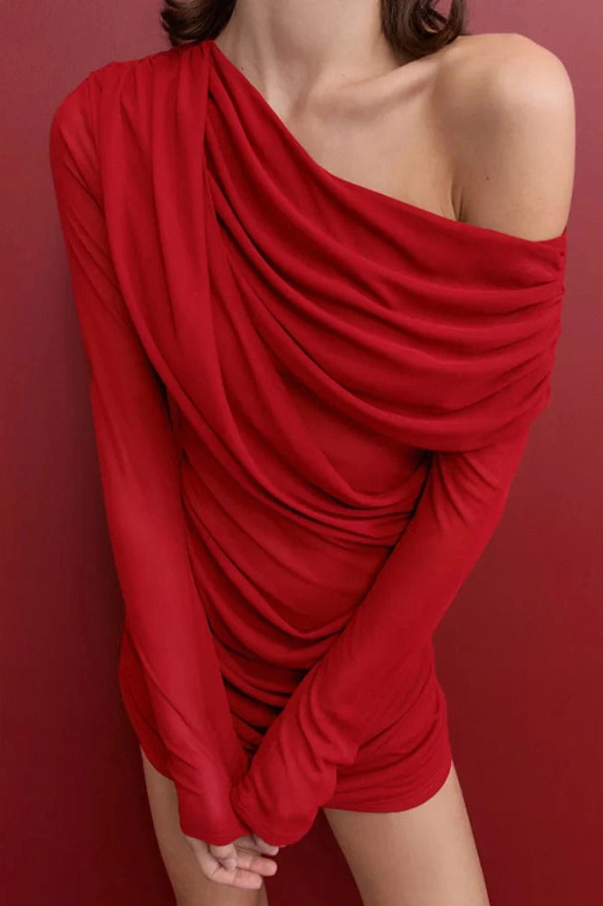 Glorol - One-Shoulder Sleeve Backless Mini Dress