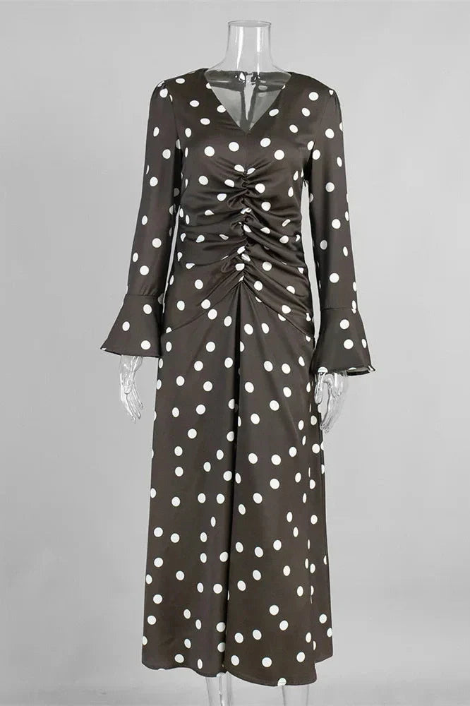 V-Neck Long Sleeve High Waist Maxi Dress