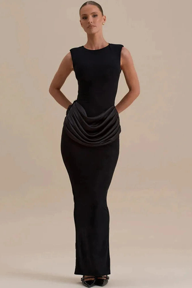 Glorol - Sleeveless High Waist Patchwork O Neck Bodycon Maxi Dress